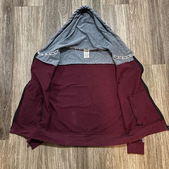 Victoria's Secret PINK Maroon and Gray Zip Hoodie - Picture 2 of 3